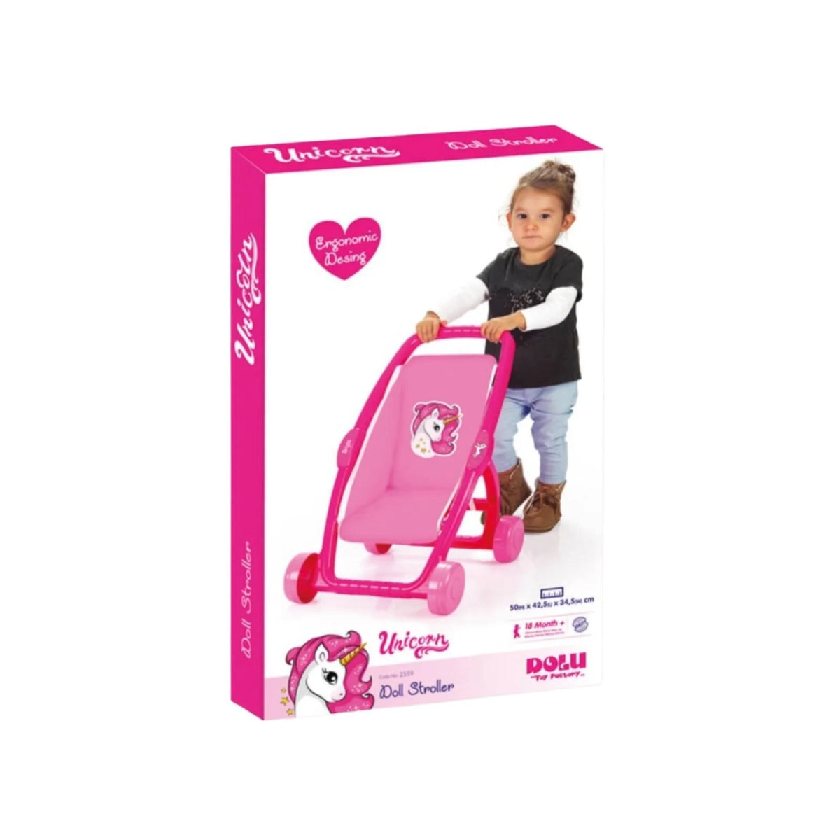 Dolu Unicorn Baby Push Along Stroller - Pink