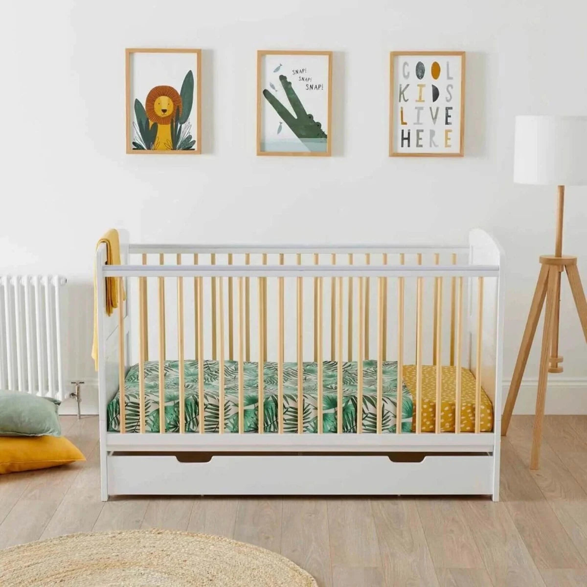 Ickle Bubba Coleby Scandi Cot Bed with Under Drawer Scandi White - Premium Sprung Mattress Premium Sprung Mattress - ebebek