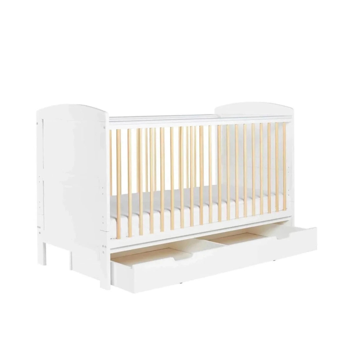 Ickle Bubba Coleby Scandi Cot Bed with Under Drawer Scandi White - Premium Sprung Mattress Premium Sprung Mattress - ebebek