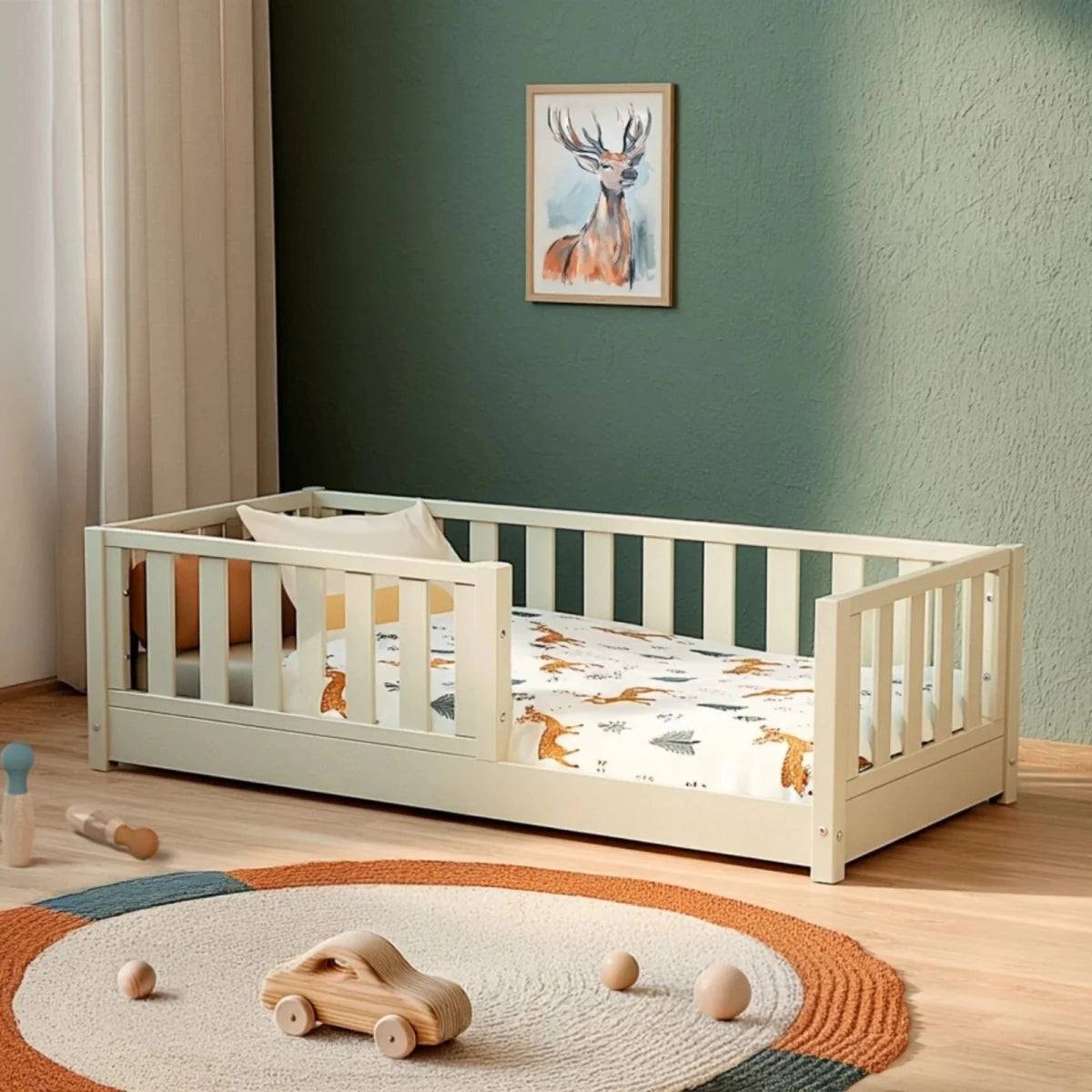 JuraBaby Sonho Mini Wooden Floor Bed 70x140cm - Pearl White Pearl White - ebebek