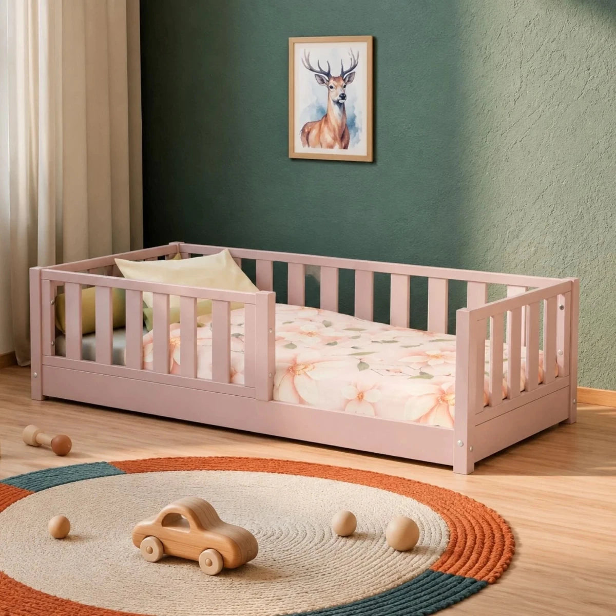 JuraBaby Sonho Mini Wooden Floor Bed 70x140cm - Powder Pink Powder Pink - ebebek