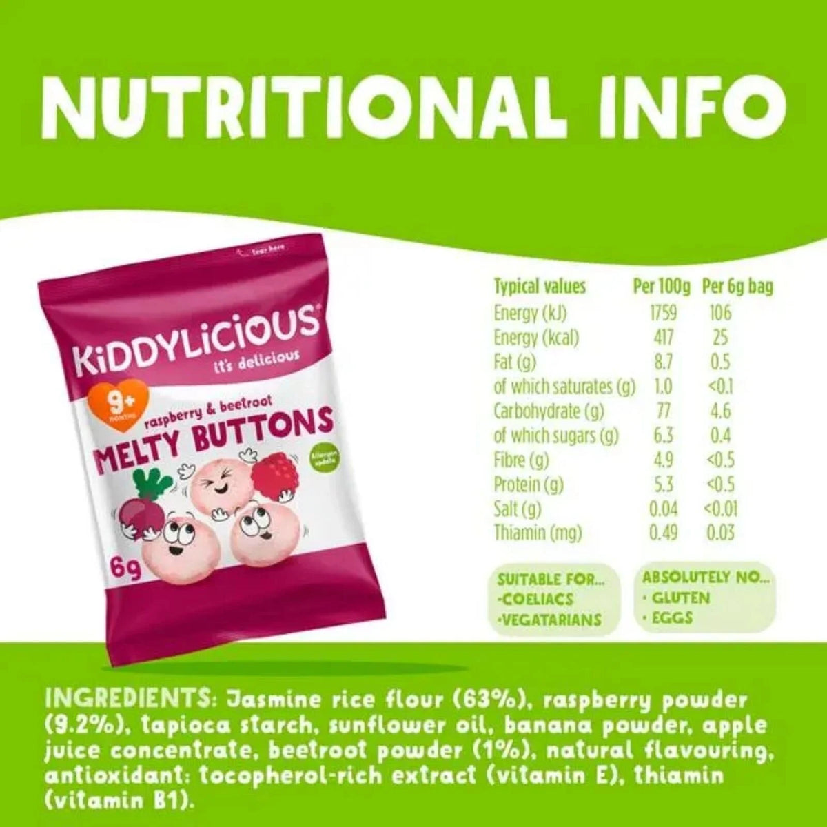 Kiddylicious Raspberry & Beetroot Melty Buttons 9+ months 6g