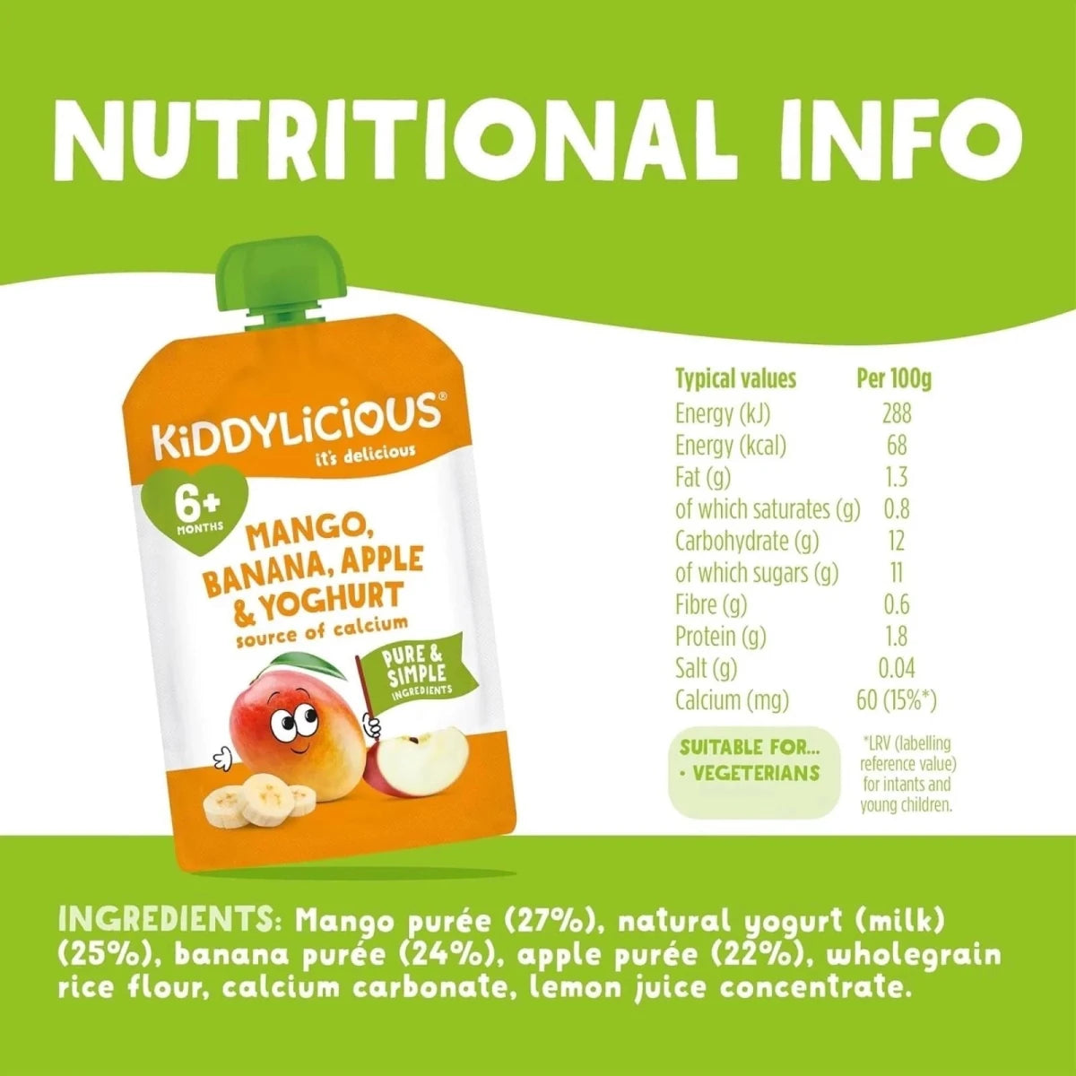 Kiddylicious Pouches Mango Yogurt 6+ months 100g - ebebek