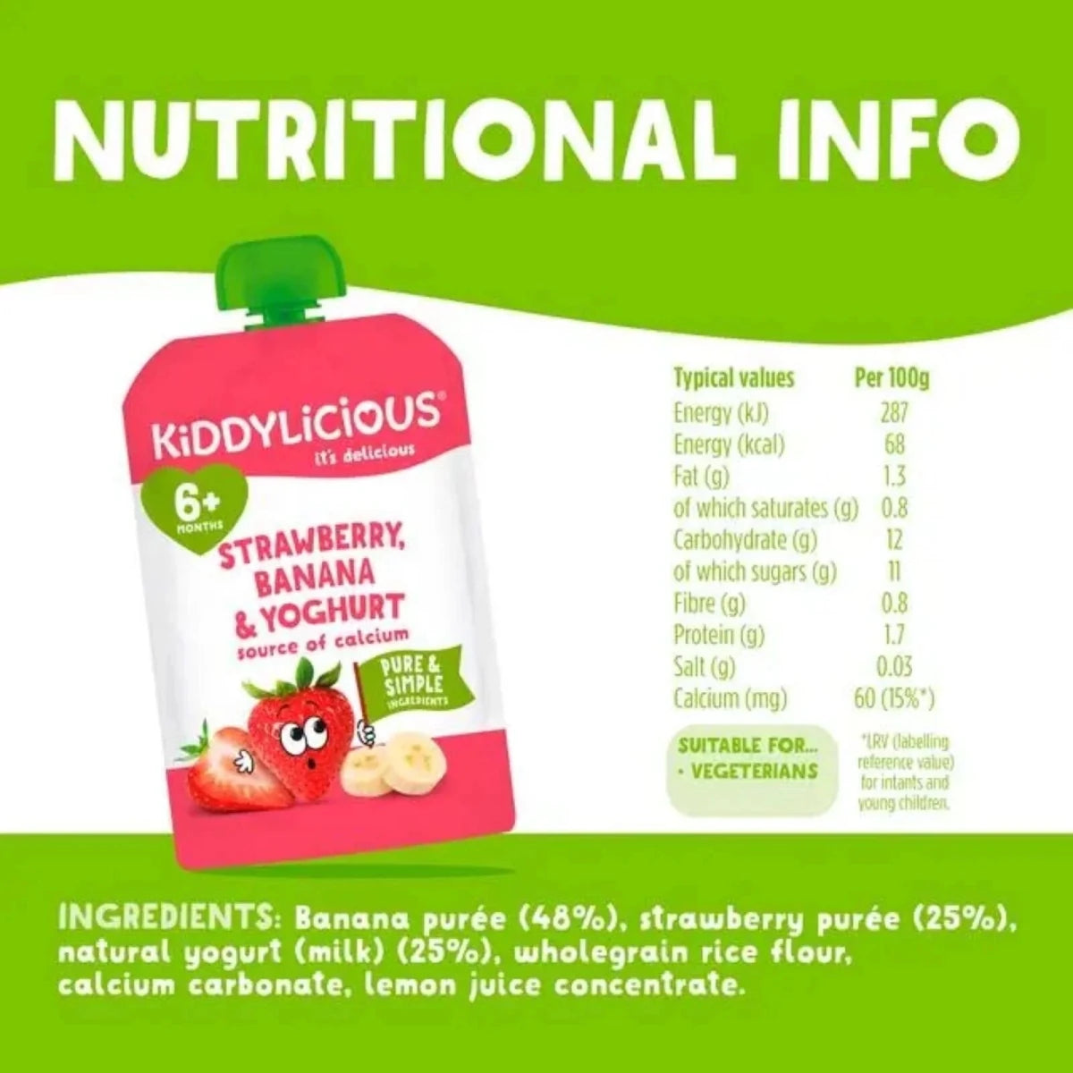Kiddylicious Strawberry Yogurt 6+ months 400g (4x100g) - ebebek
