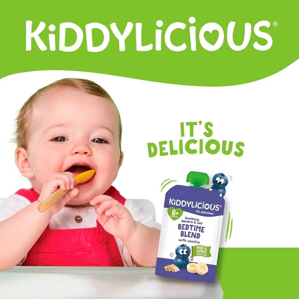 Kiddylicious Bedtime Blend Blueberry Oat 6+ months 400g (4x100g)