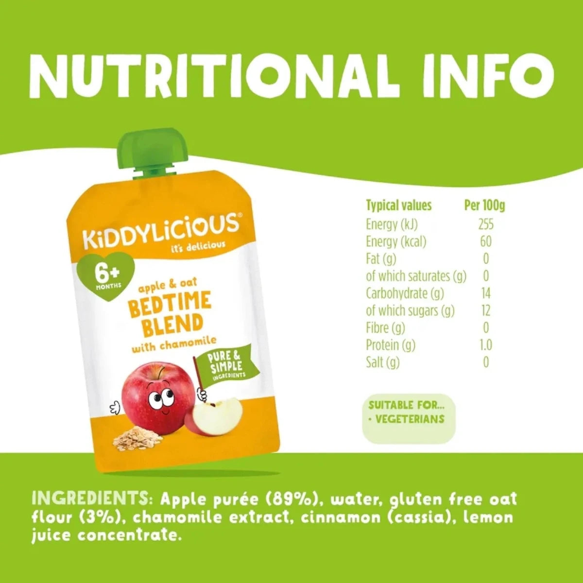 Kiddylicious Bedtime Blend Apple Oat 6+ months 400g (4x100g) - ebebek