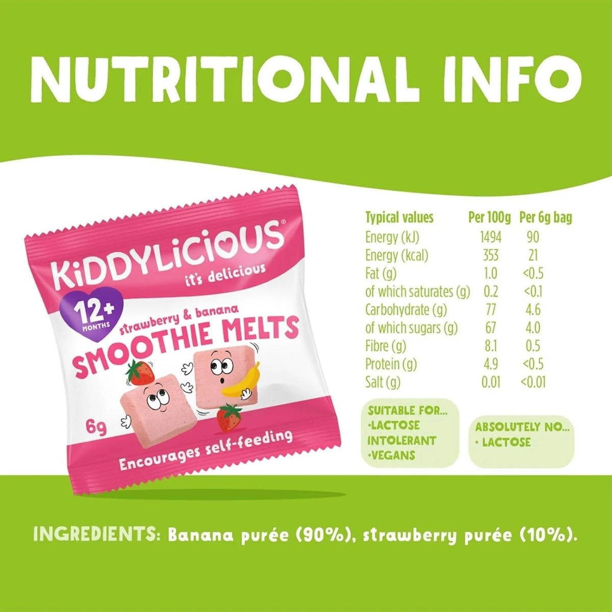 Kiddylicious Strawberry & Banana Smoothie Melts 12+ months 6g