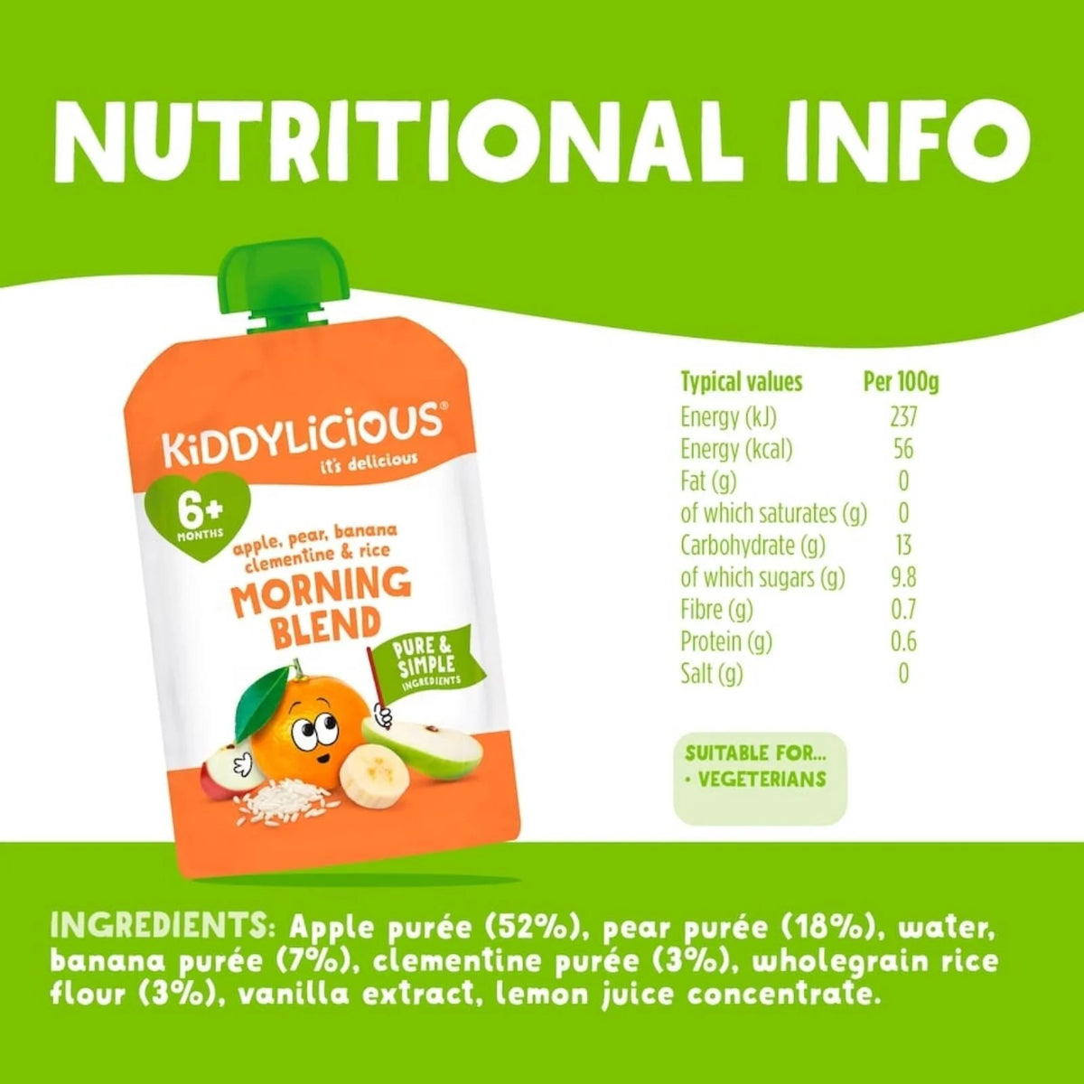 Kiddylicious Pouches Morning Blend Clementine Rice 6+ months 100g