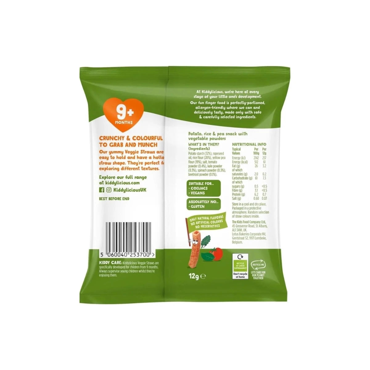 Kiddylicious Veggie Straws 9+ months 12g
