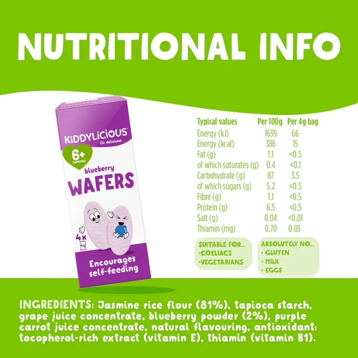 Kiddylicious Blueberry Wafers Mini 6+ months 16g (4x4g)