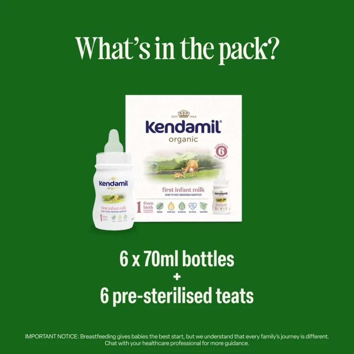 Kendamil Organic Ready to Feed First Infant Milk Starter Pack 0-6 months 420ml (6x70ml)