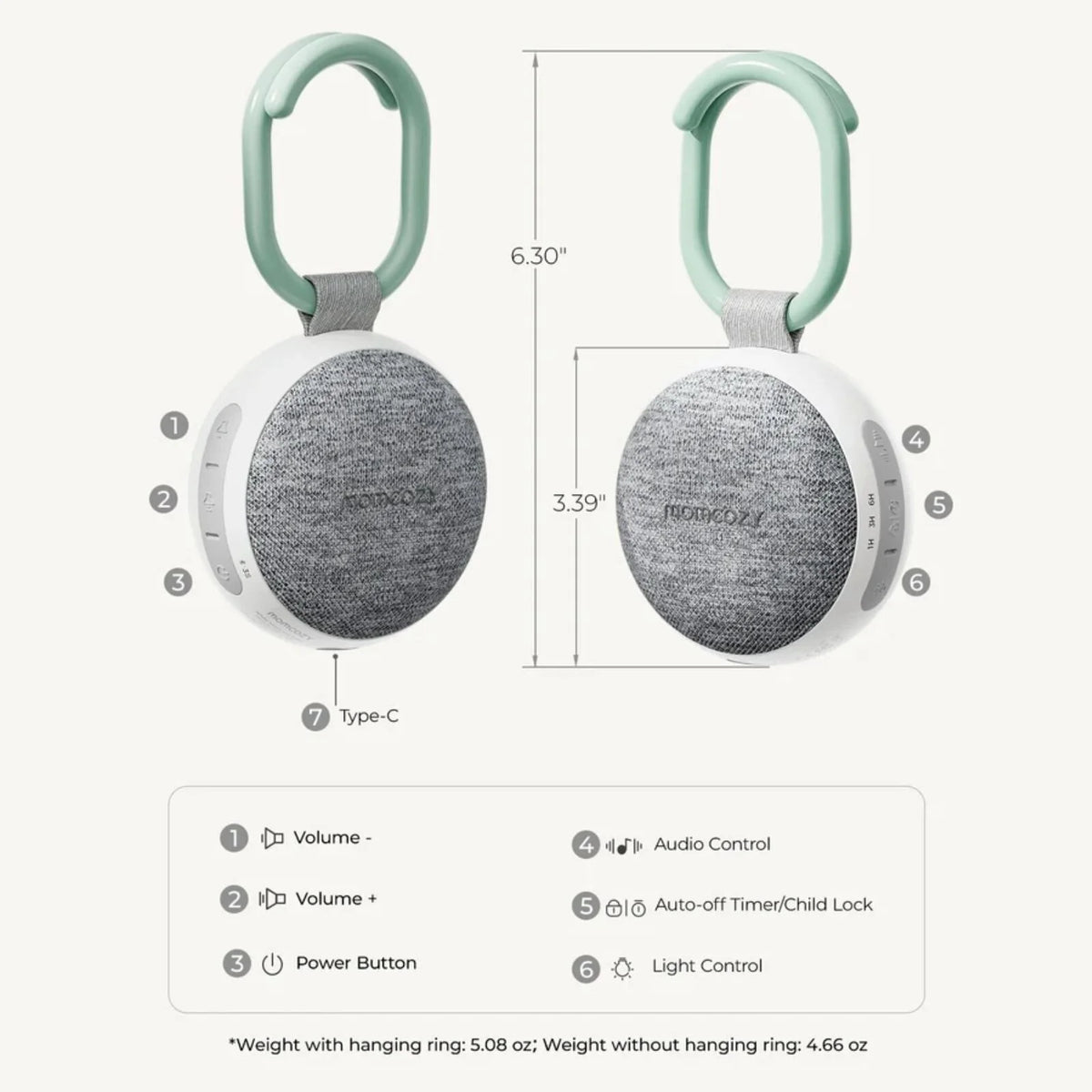 Momcozy Portable Sound Machine with Night Light