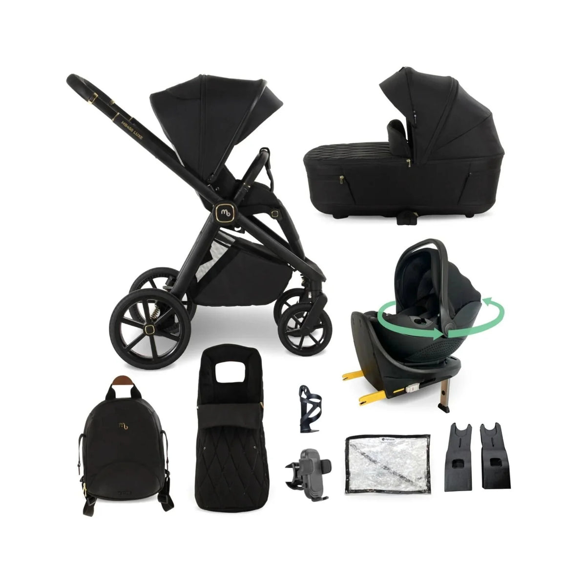 My Babiie MB450 Luxe 3-in-1 Travel System with Rotating Car Seat,Base & Toddler Seat - Black