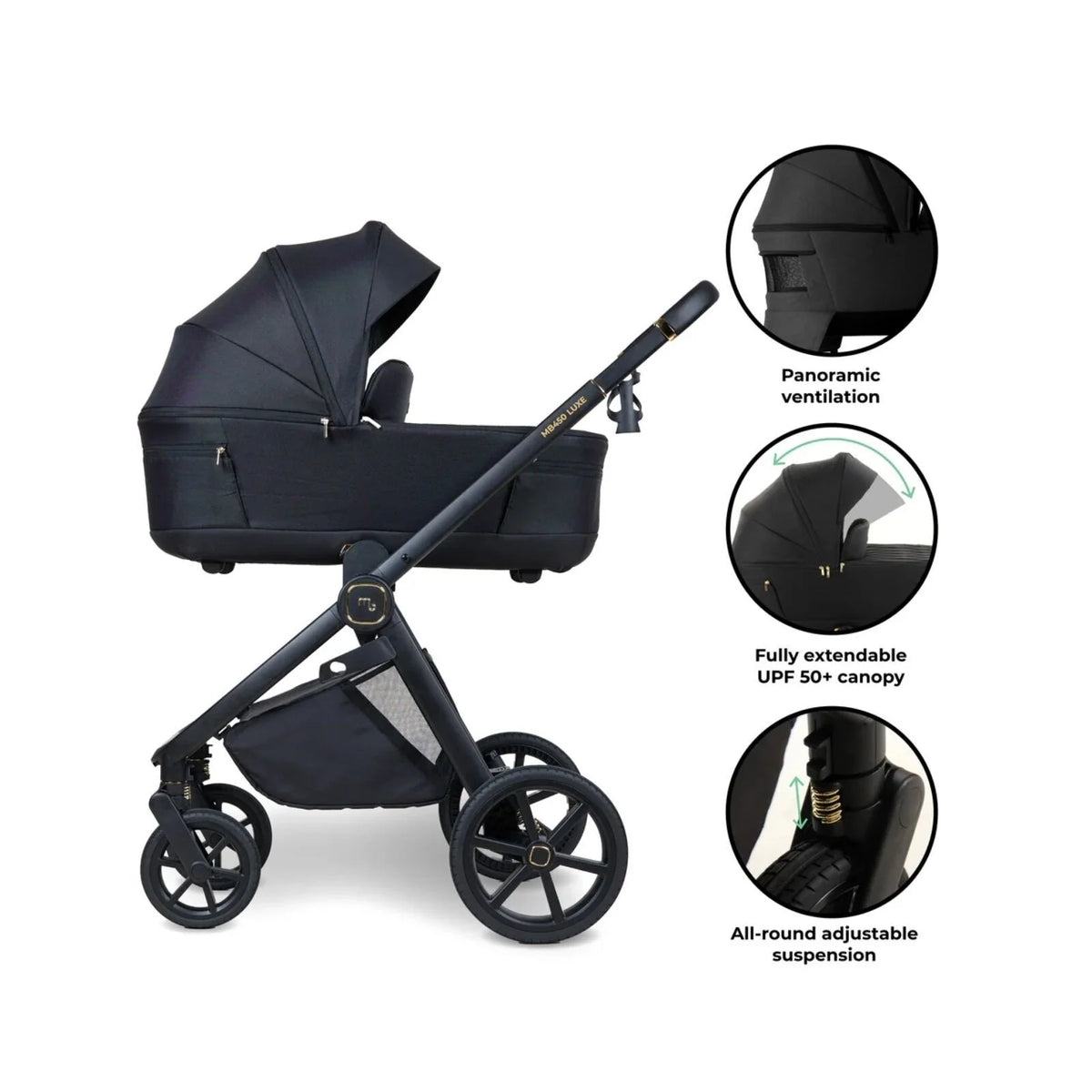 My Babiie MB450 Luxe 3-in-1 Travel System with Rotating Car Seat,Base & Toddler Seat - Black