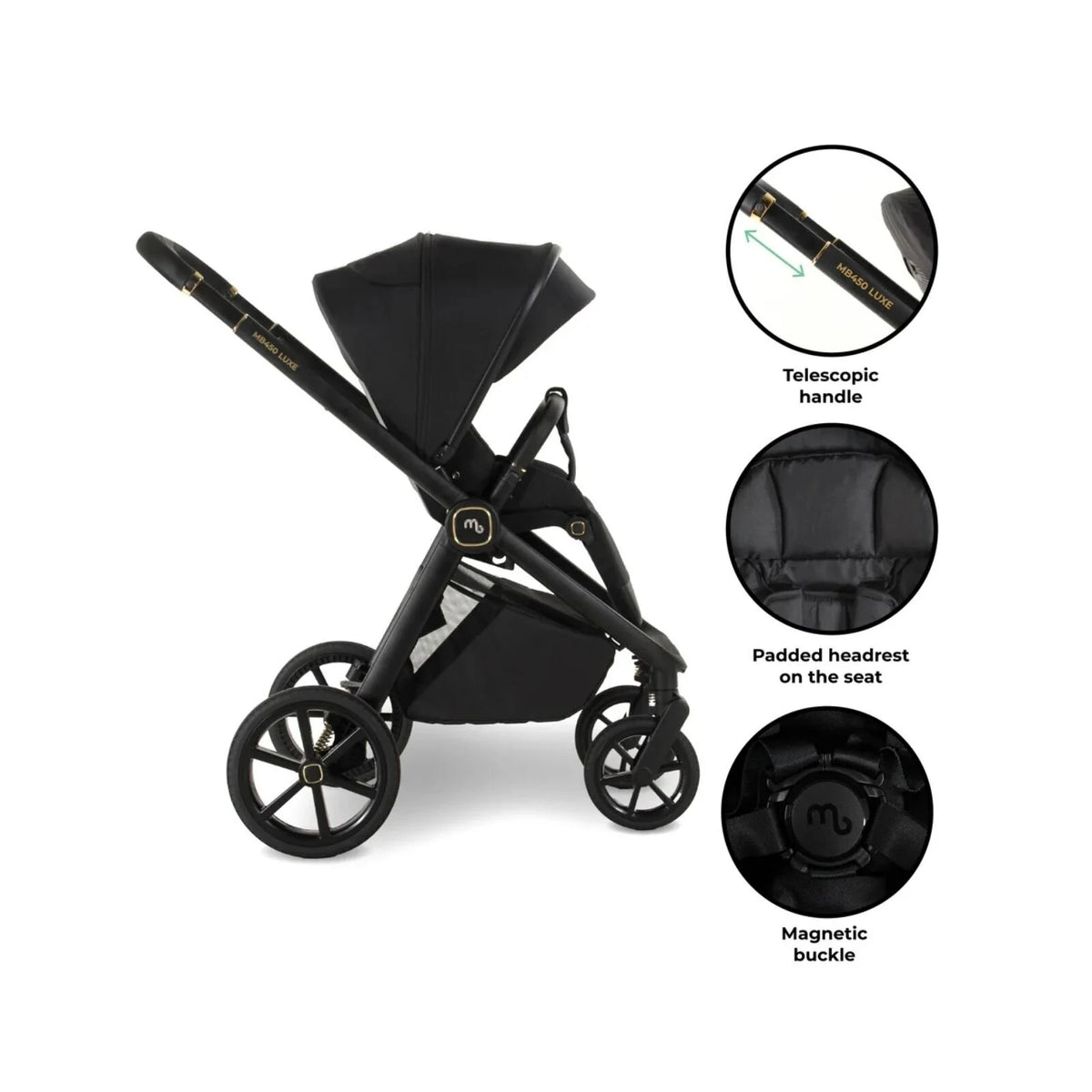 My Babiie MB450 Luxe 3-in-1 Travel System with Rotating Car Seat,Base & Toddler Seat - Black