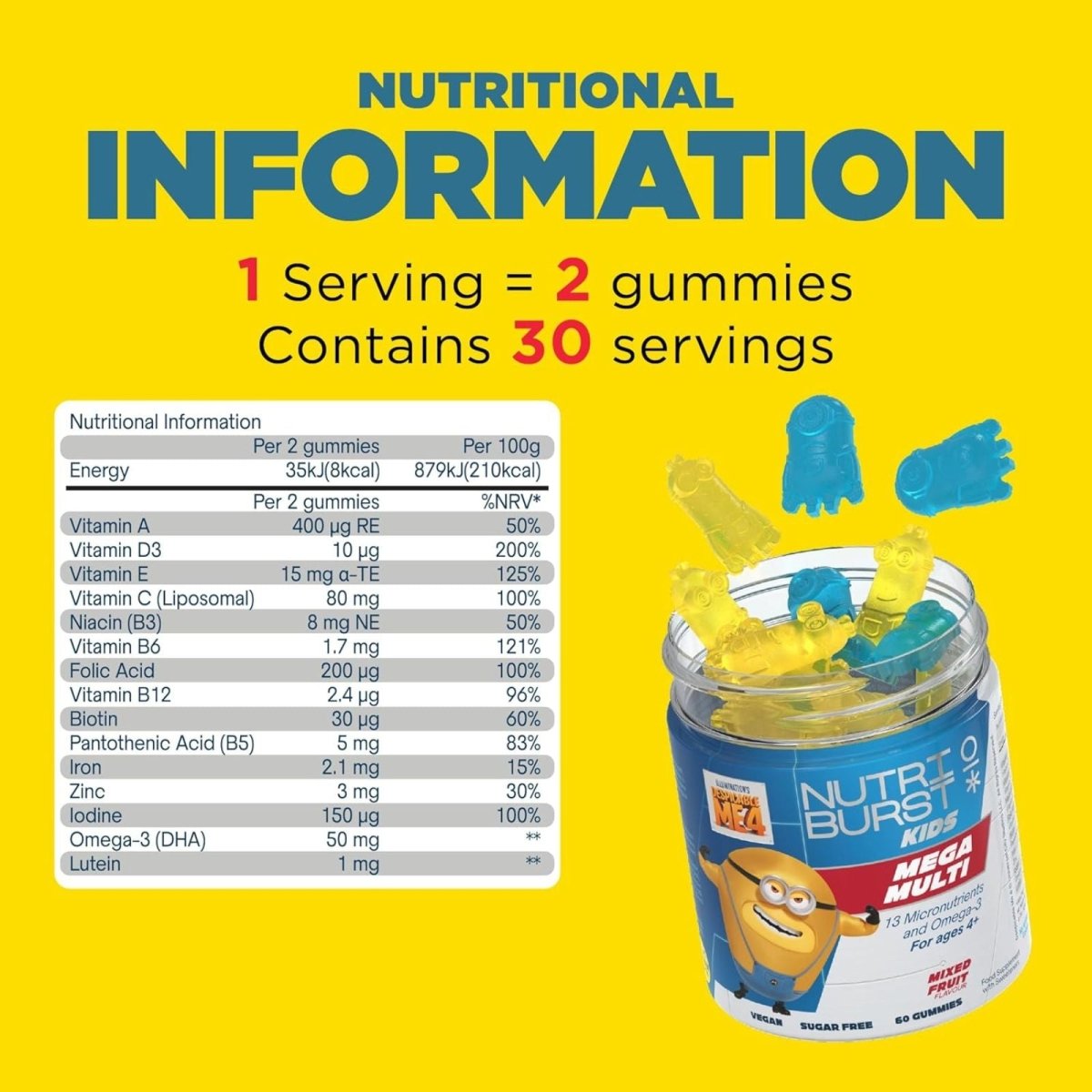 Nutriburst Minions Mega Multi Vitamins 4+ years 60 pcs - ebebek - Black Friday