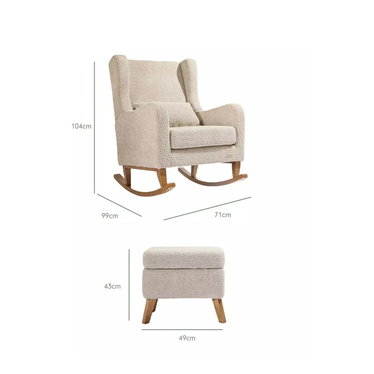 Tutti Bambini Harper Wingback Rocking Chair & Footstool - Teddy Mushroom Teddy Mushroom - ebebek