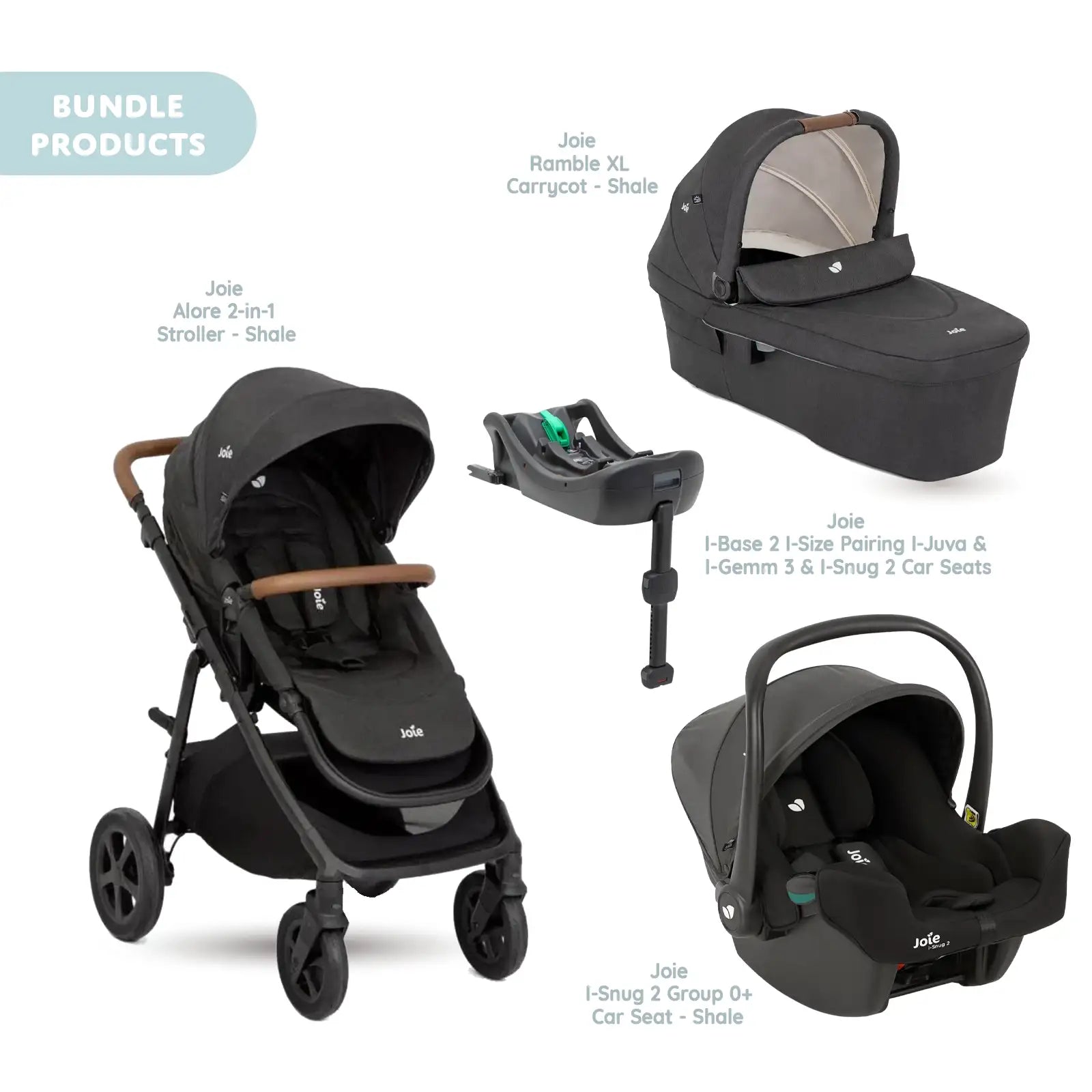 Joie Alore Pushchair with I - Snug 2 Car Seat & Base & Ramble XL Carrycot Travel System Bundle - Shale - ebebek - Black Friday