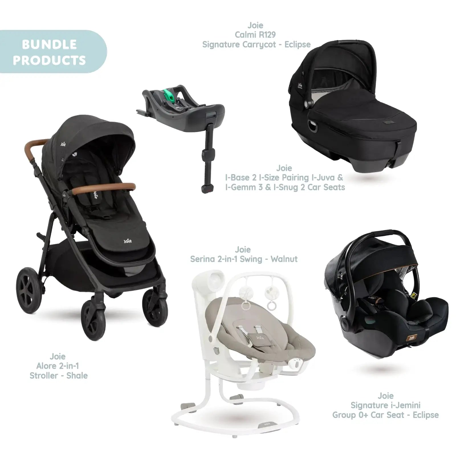 Joie Alore Pushchair with I - Jemini Car Seat & Base & Serina Swing & Calmi Carrycot Bundle - Shale - ebebek - Black Friday