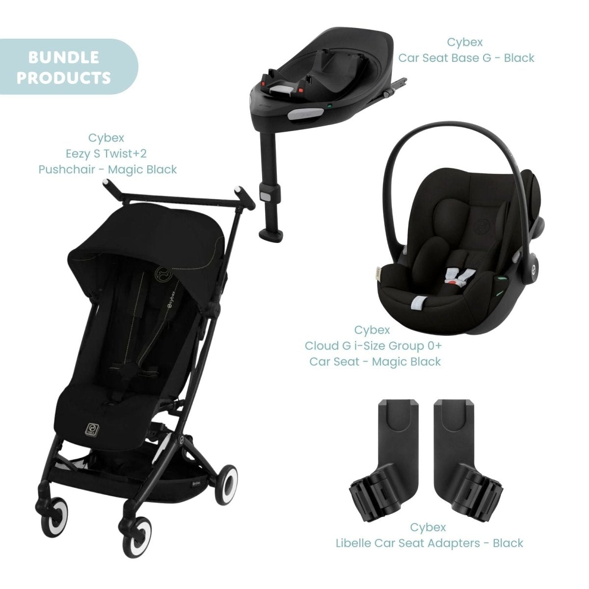 Cybex Libelle Pushchair V2 Pushchair with Cloud G Car Seat & Base Travel System Bundle - Magic Black - ebebek - Christmas