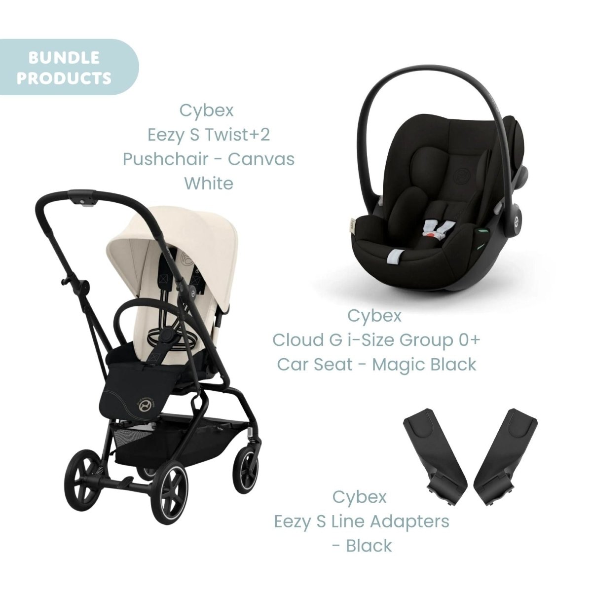 Cybex Eezy S Twist+2 Pushchair with Cloud G Car Seat Travel System Bundle - Canvas White - ebebek - Christmas