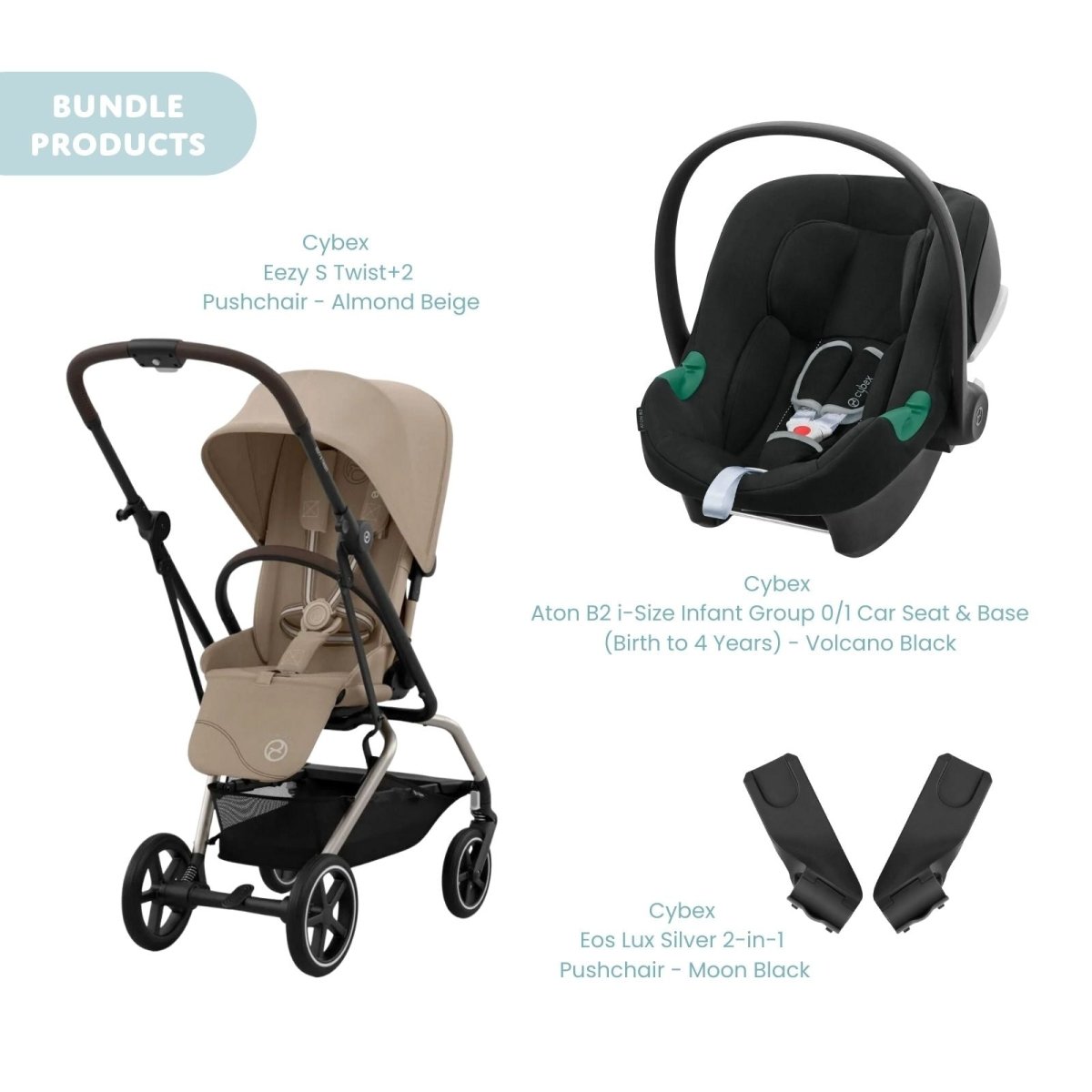 Cybex Eezy S Twist+2 Pushchair with Aton B2 Car Seat Travel System Bundle - Almond Beige - ebebek - Christmas
