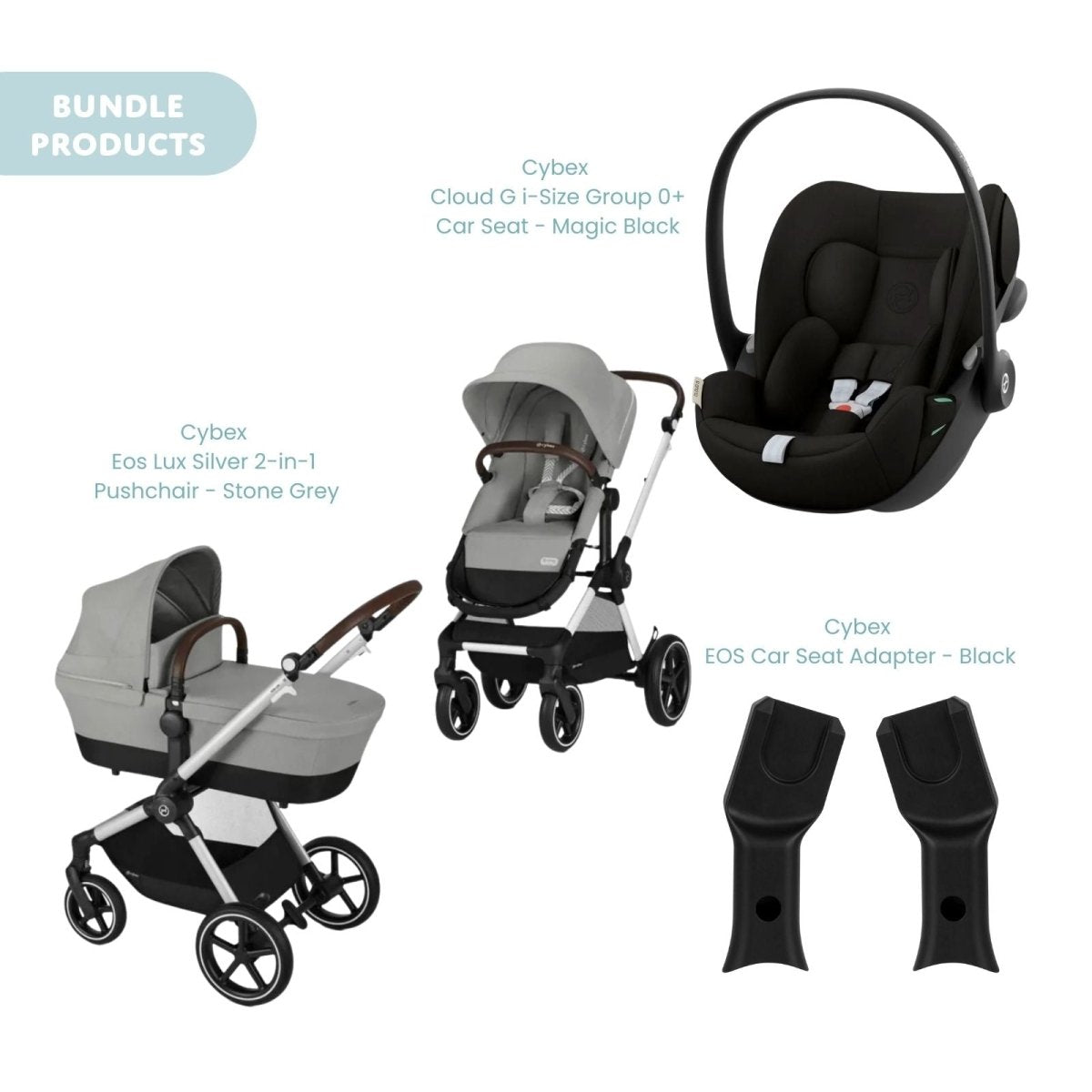 Cybex Eos Lux Silver Pushchair with Cloud G Car Seat Travel System Bundle - Stone Grey - ebebek - Christmas