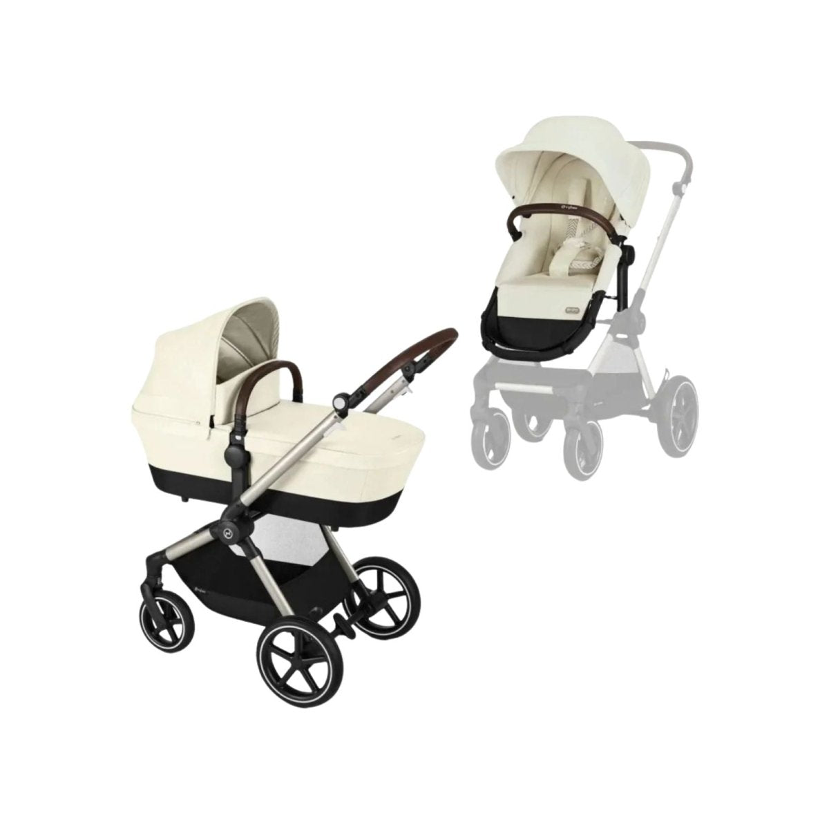 Cybex Eos Lux Silver Pushchair with Cloud G Car Seat & Base Travel System Bundle - Seashell Beige - ebebek - Christmas