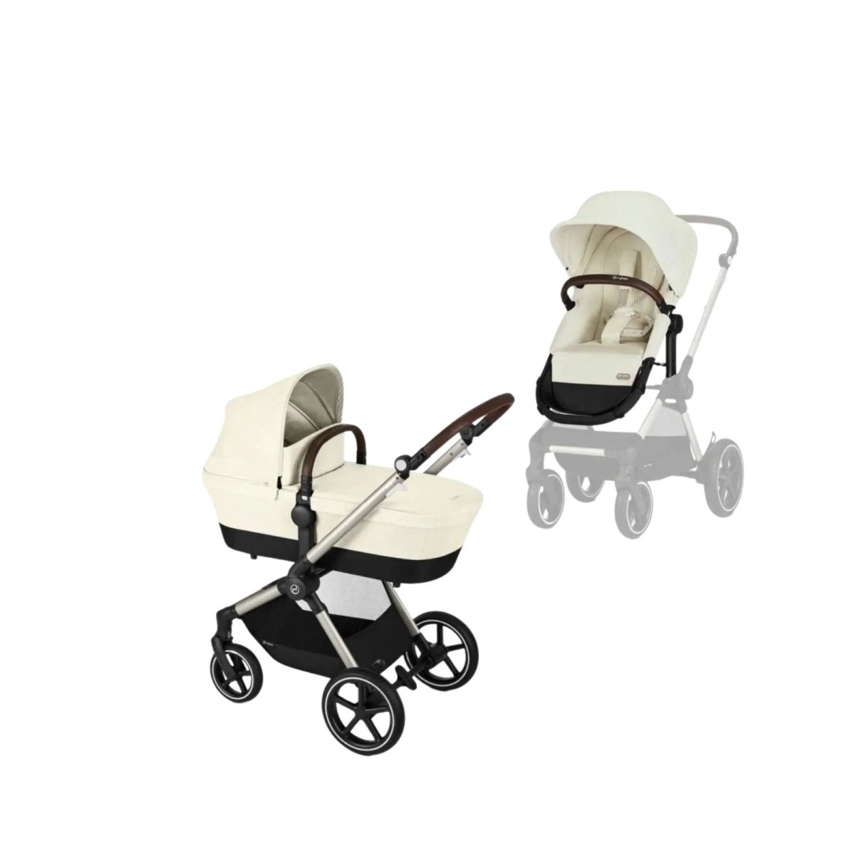 Cybex Eos Lux Silver 2 - in - 1 Pushchair with Cloud G Car Seat & Base & Snøgga Footmuff Travel System Bundle - Seashell Beige - ebebek - Christmas
