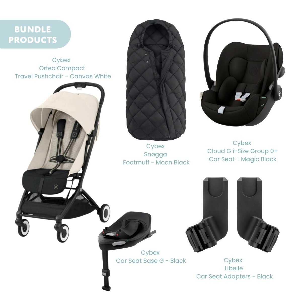 Cybex Orfeo V2 Compact Pushchair with Cloud G Car Seat & Base & Snøgga Footmuff Travel System Bundle - Canvas White - ebebek - Christmas