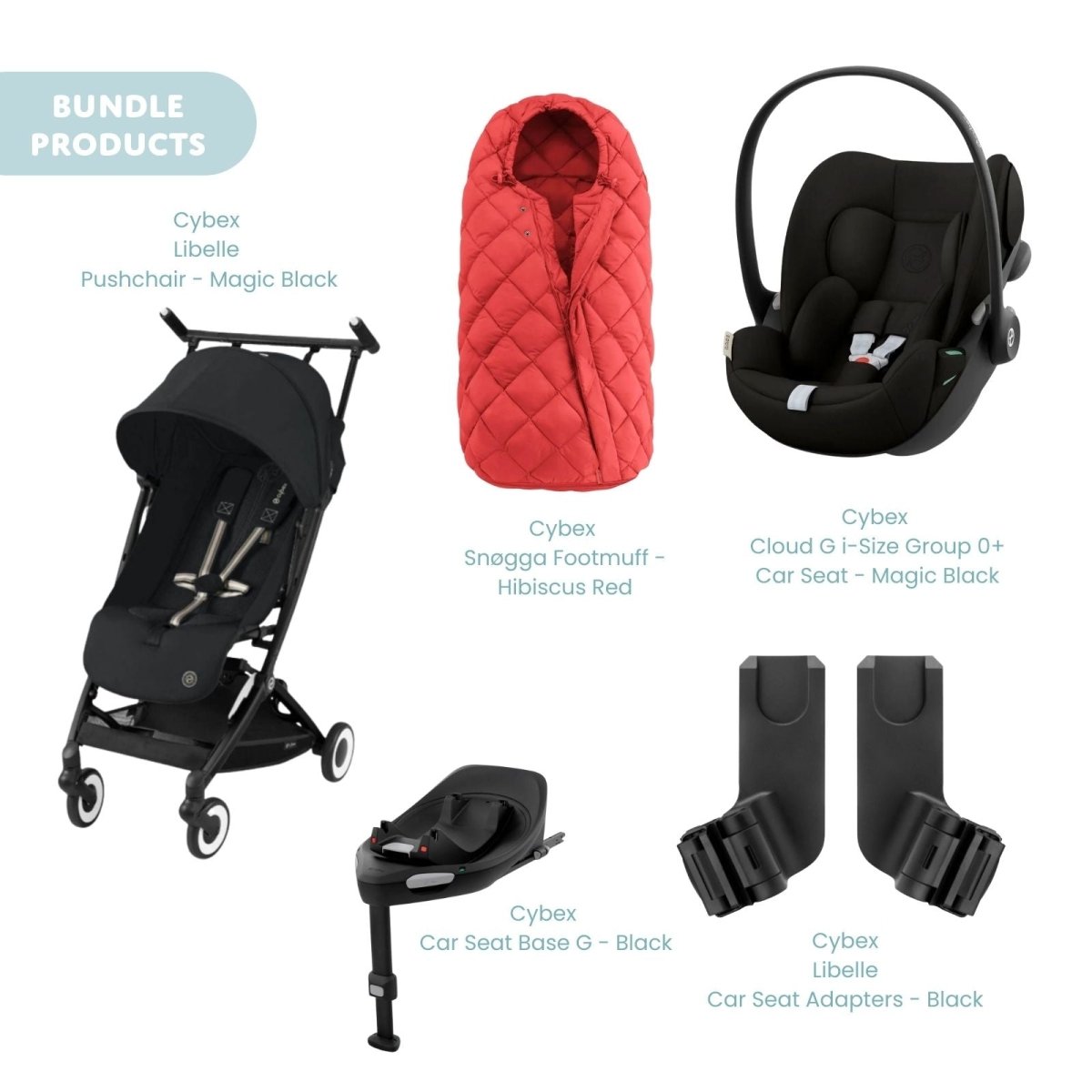 Cybex Libelle Pushchair with Cloud G Car Seat & Base & Snøgga Footmuff Travel System Bundle - Magic Black - ebebek - Christmas