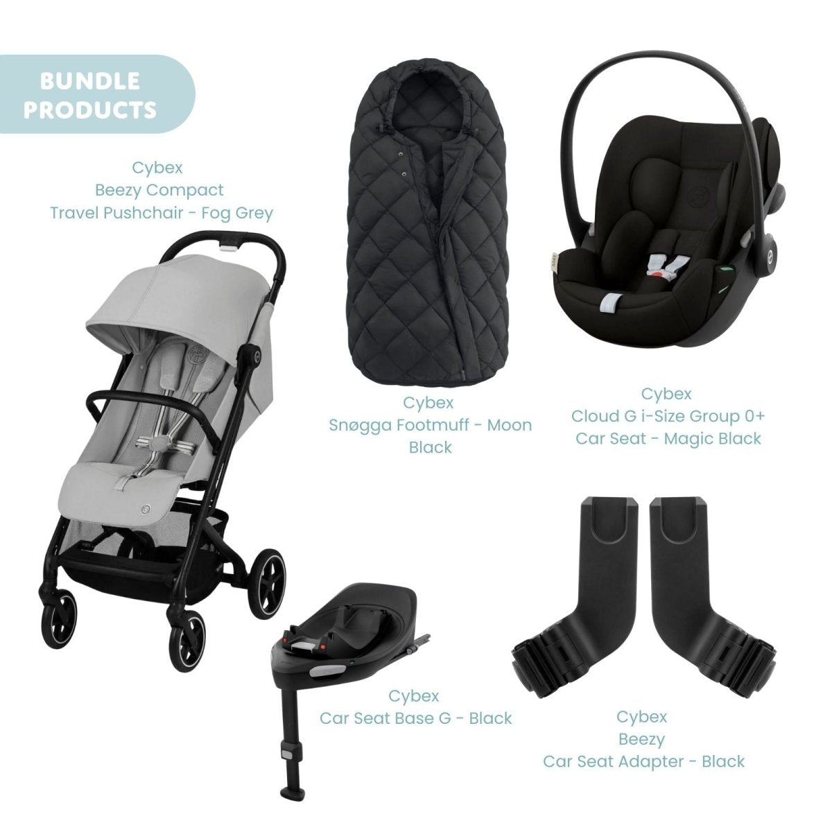 Cybex Beezy Compact Pushchair with Cloud G Car Seat & Base & Snøgga Footmuff Travel System Bundle - Fog Grey - ebebek - Christmas