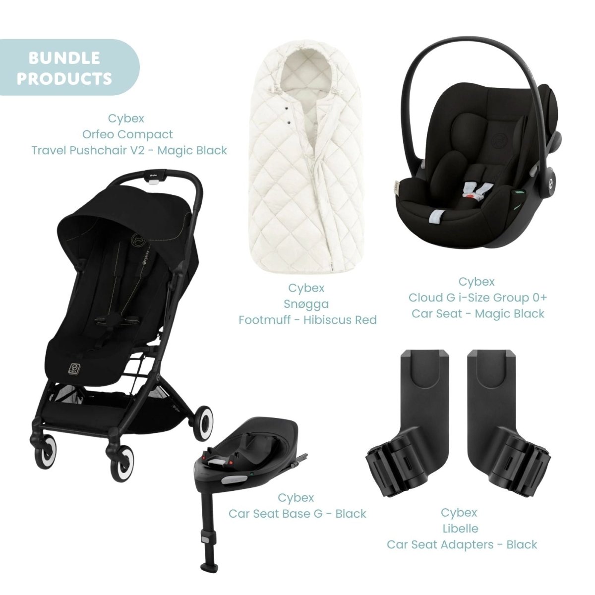 Cybex Orfeo V2 Compact Pushchair with Cloud G Car Seat & Base & Snøgga Footmuff Travel System Bundle - Magic Black - ebebek - Christmas