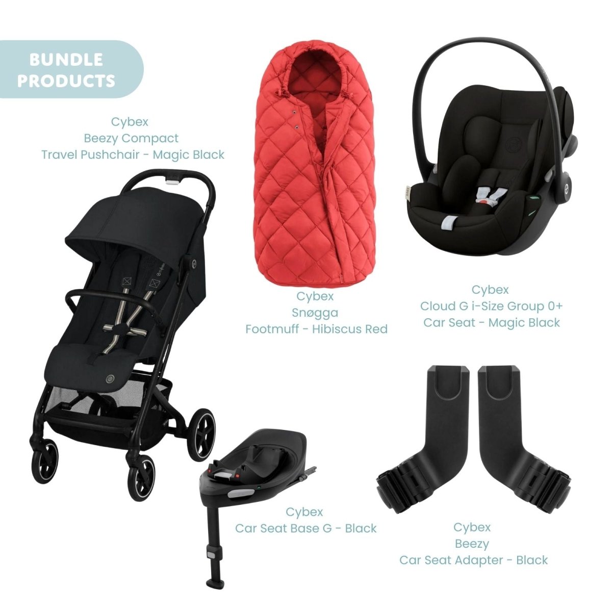 Cybex Beezy Compact Pushchair with Cloud G Car Seat & Base & Snøgga Footmuff Travel System Bundle - Magic Black - ebebek - Christmas