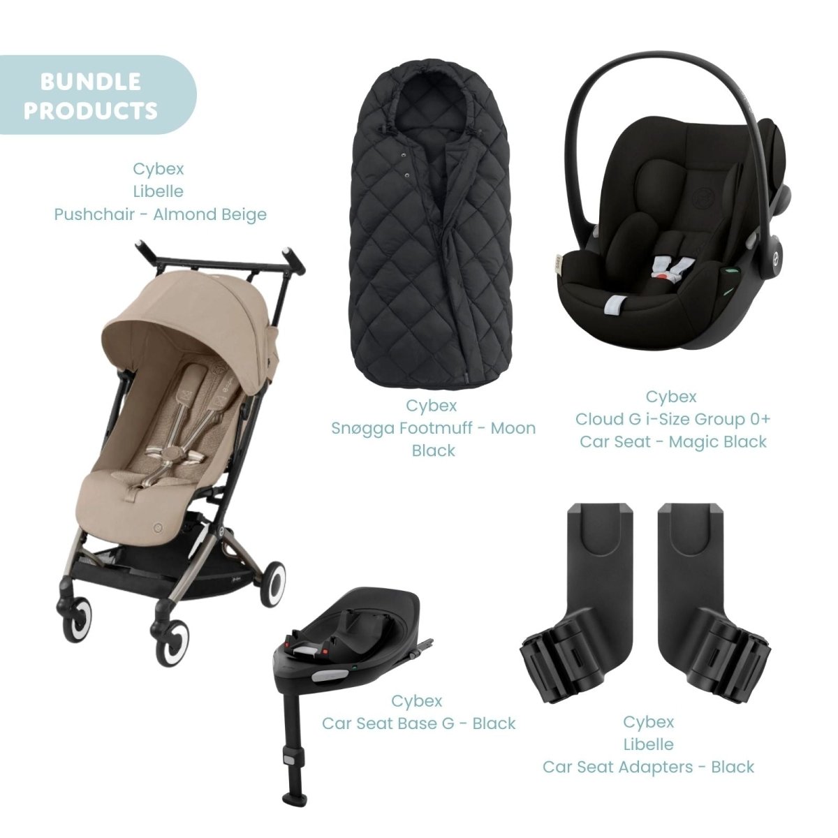 Cybex Libelle Pushchair with Cloud G Car Seat & Base & Snøgga Footmuff Travel System Bundle - Almond Beige - ebebek - Christmas