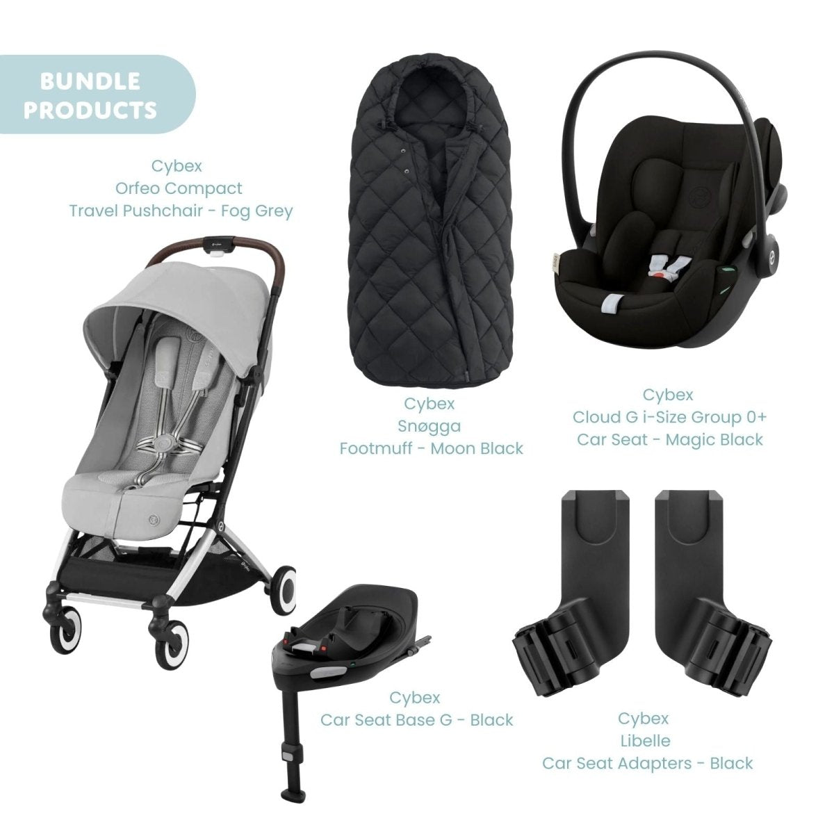 Cybex Orfeo V2 Compact Pushchair with Cloud G Car Seat & Base & Snøgga Footmuff Travel System Bundle - Fog Grey - ebebek - Christmas