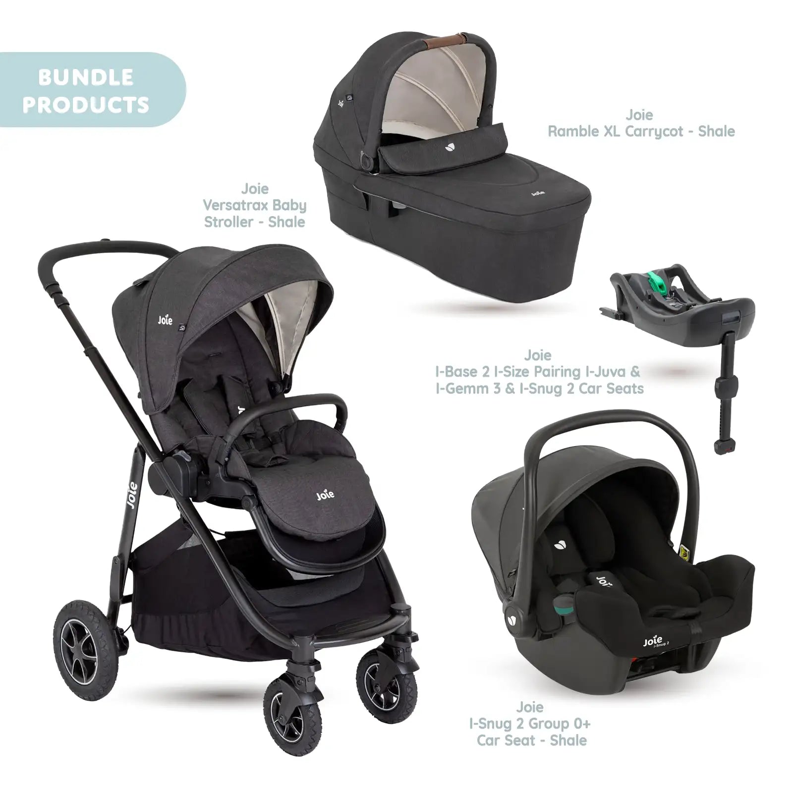 Joie Versatrax Pushchair with I - Snug 2 Car Seat & Base & Ramble XL Carrycot Travel System - Shale - ebebek - Black Friday