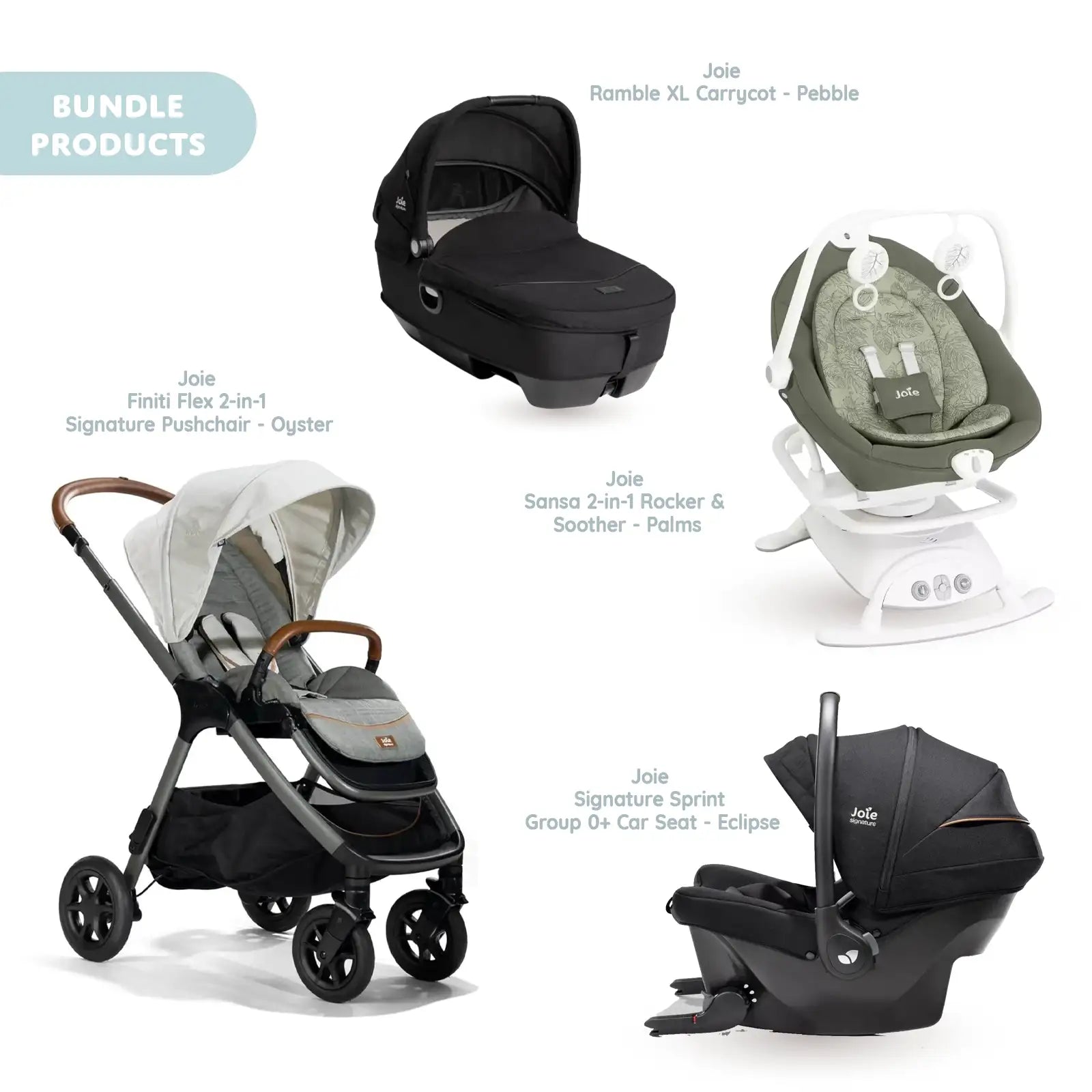 Joie Finiti Signature Pushchair with Sprint Car Seat & Calmi Carrycot & Sansa Rocker - Oyster - ebebek - Black Friday