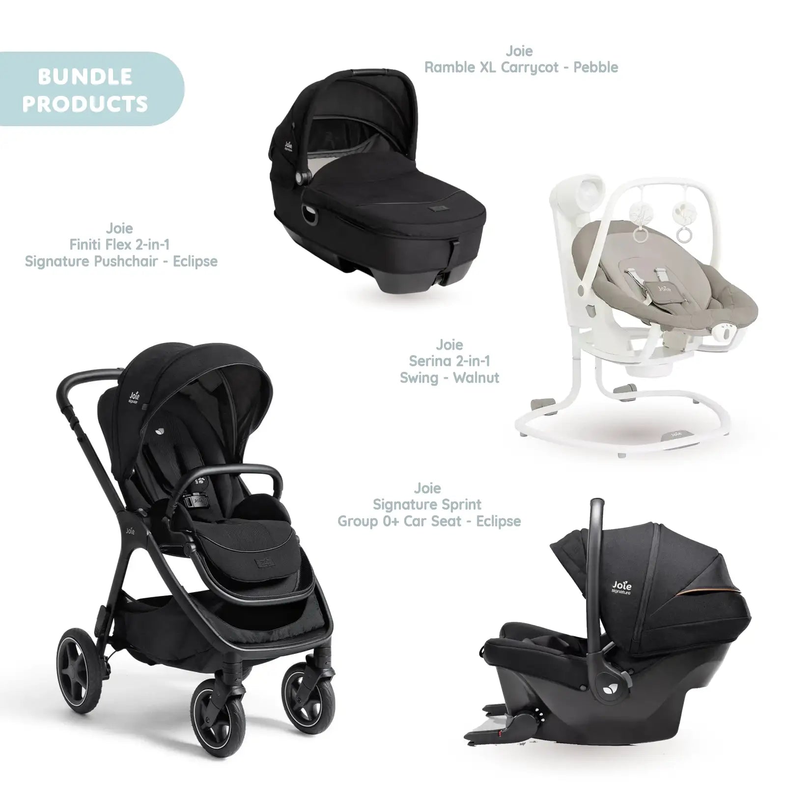 Joie Finiti Signature Pushchair with Sprint Car Seat & Calmi Carrycot & Sansa Rocker - Eclipse - ebebek - Black Friday