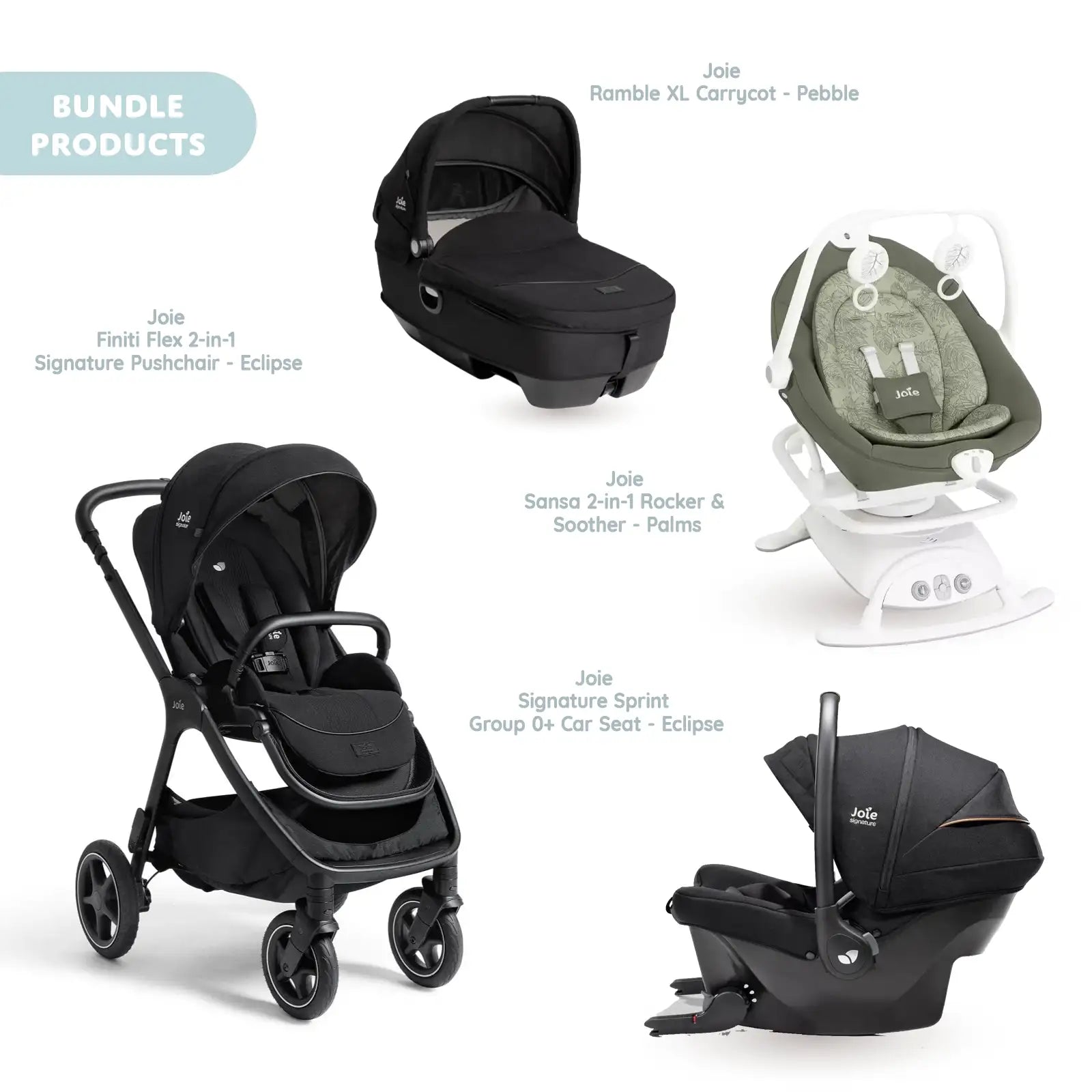 Joie Finiti Signature Pushchair with Sprint Car Seat & Calmi Carrycot & Sansa Rocker - Eclipse - ebebek - Black Friday