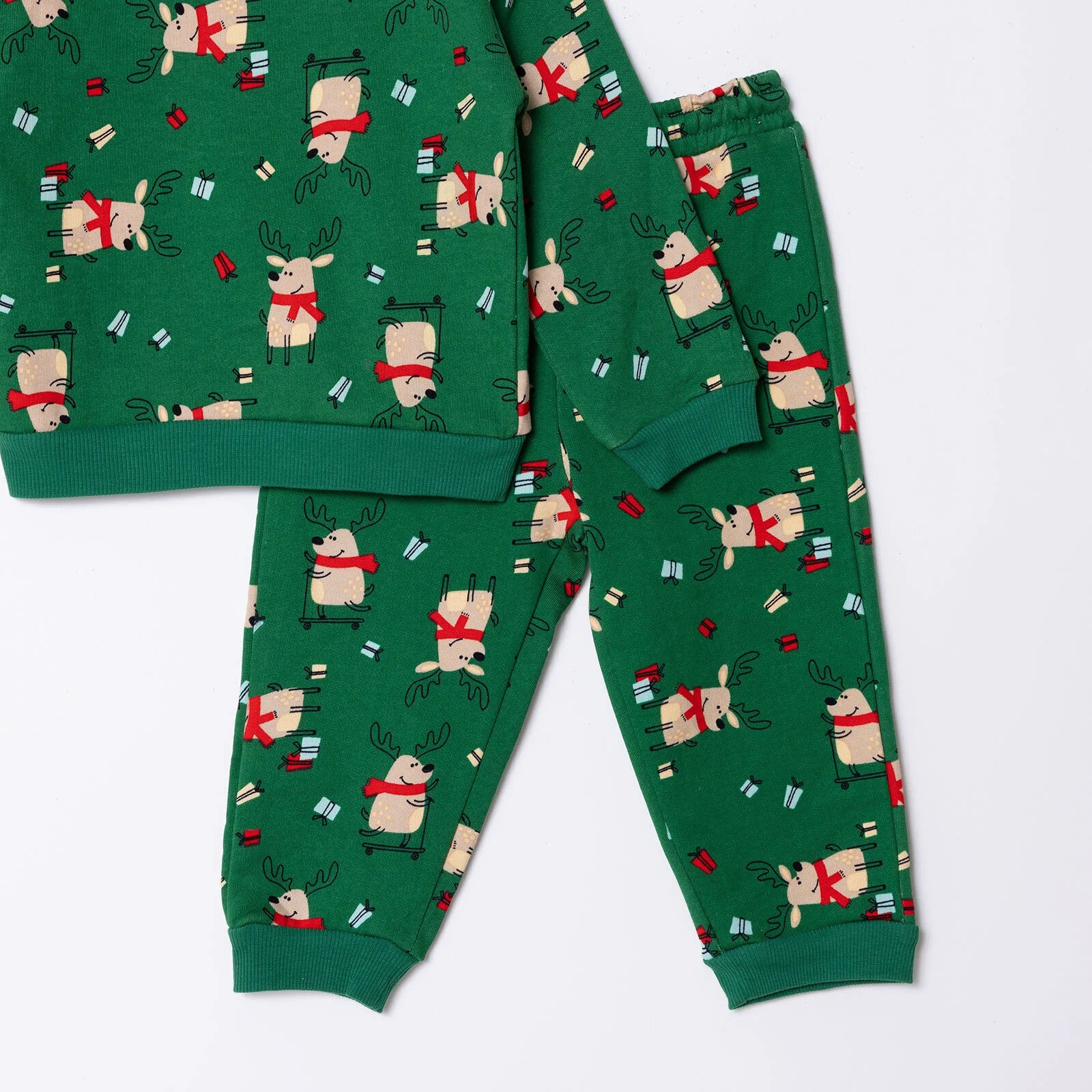 HelloBaby Christmas Baby Boy Snow Party Ejogging Set - Green Printed - ebebek - Black Friday