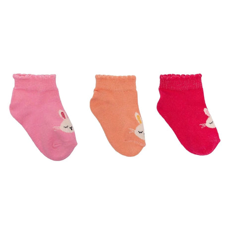 HelloBaby Girls Pack of 3 Ankle Socks Bunny Print Cotton Rich - Pink Pink - ebebek