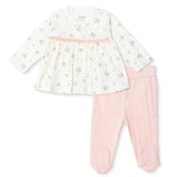 Bebetto Girls Cardigan & Footed Trousers Set Floral Print Snap Fastening Bloom Crew Neck Full Length - Pink Pink - ebebek