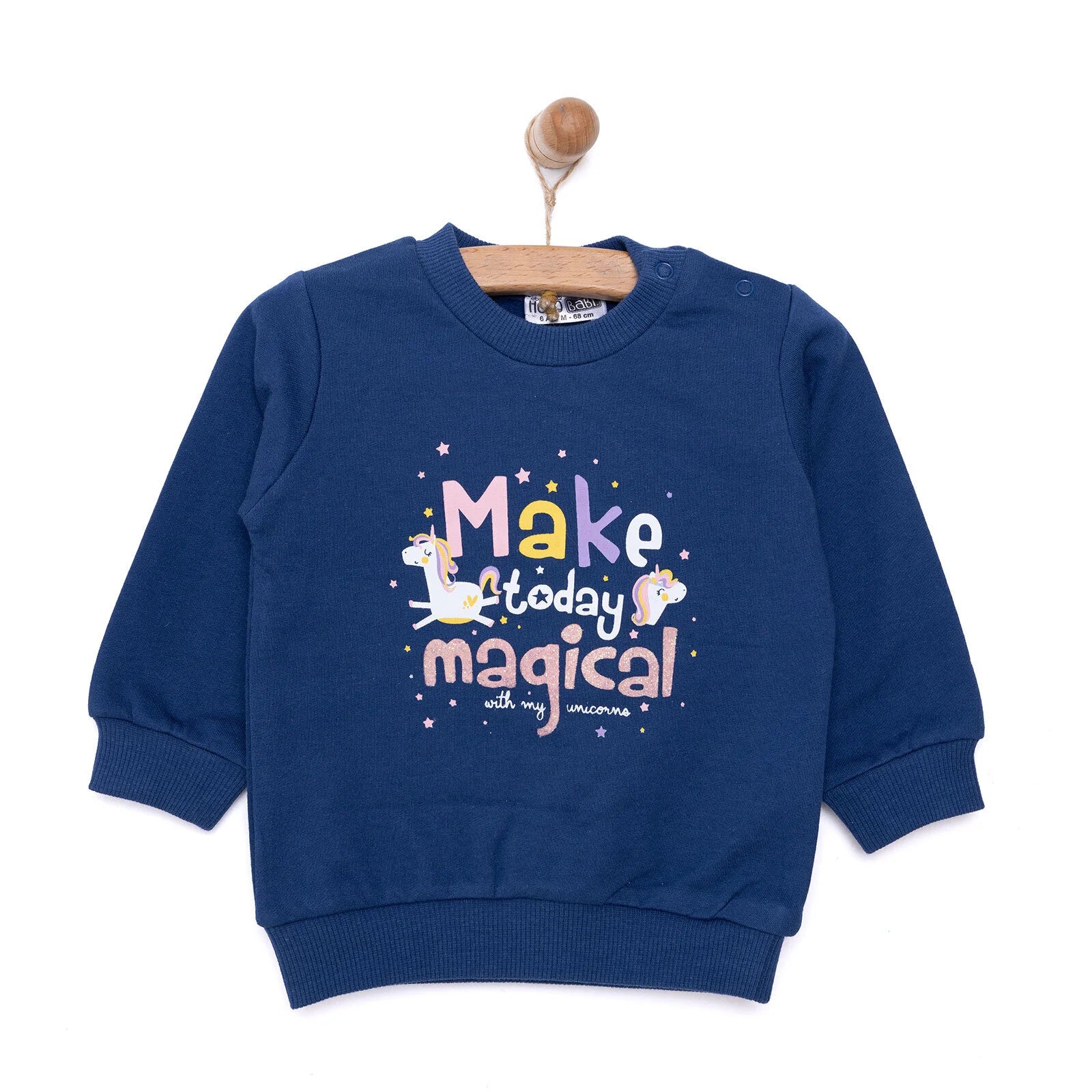 HelloBaby Basic Low Raised Written Unicorn Sweatshirt - Navy Blue - ebebek - Black Friday