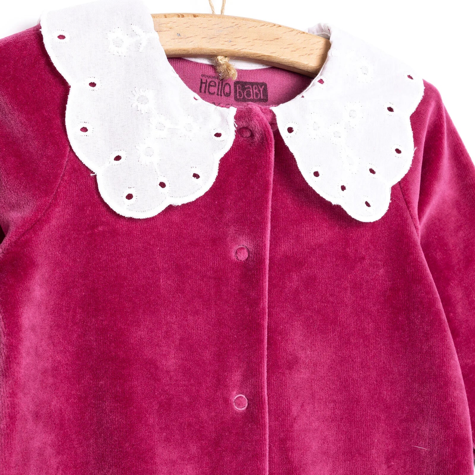 HelloBaby Newborn Unisex Embroidered Velvet Jumpsuit - Fuchsia - ebebek - Black Friday