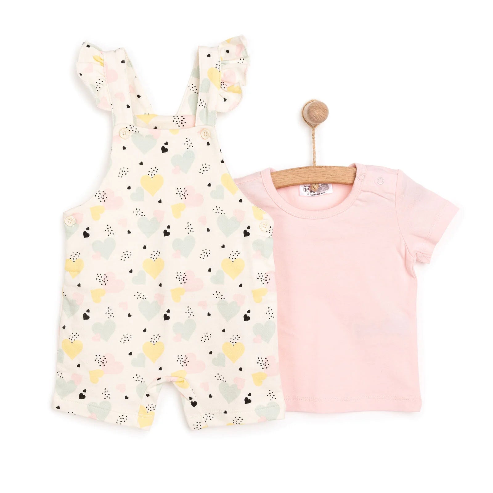 HelloBaby Basic Girl Hearts Patterned Overall - Light Pink - ebebek - Black Friday