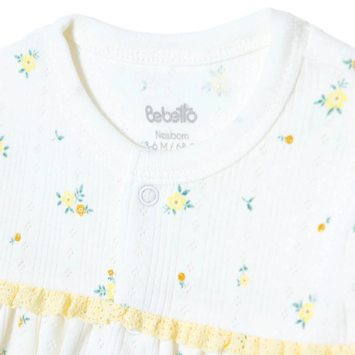 Bebetto Girls Cardigan & Footed Trousers Set Floral Print Snap Fastening Bloom Crew Neck Full Length - Yellow Yellow - ebebek