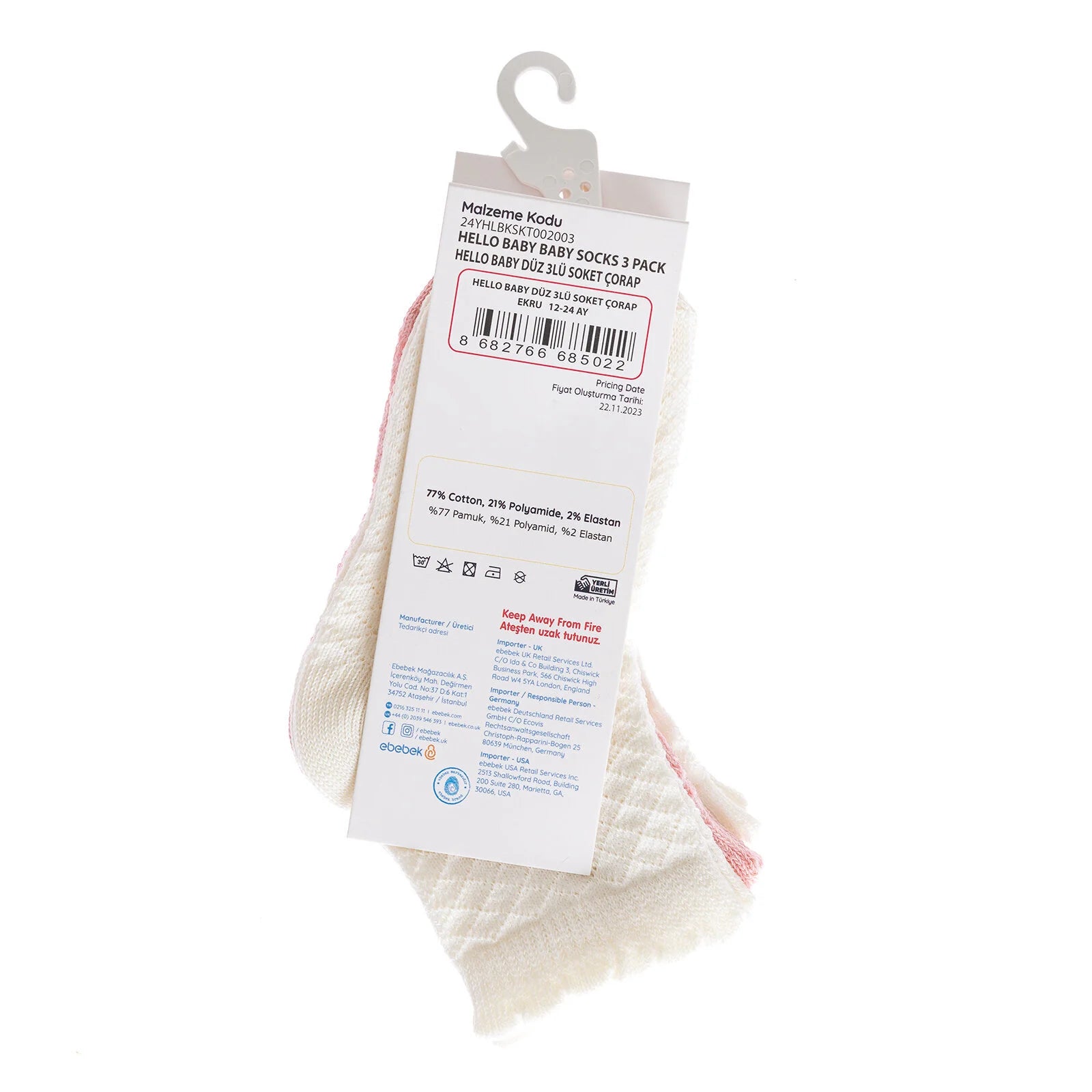 HelloBaby Baby Socks 3 Pack - Ecru - ebebek - Black Friday