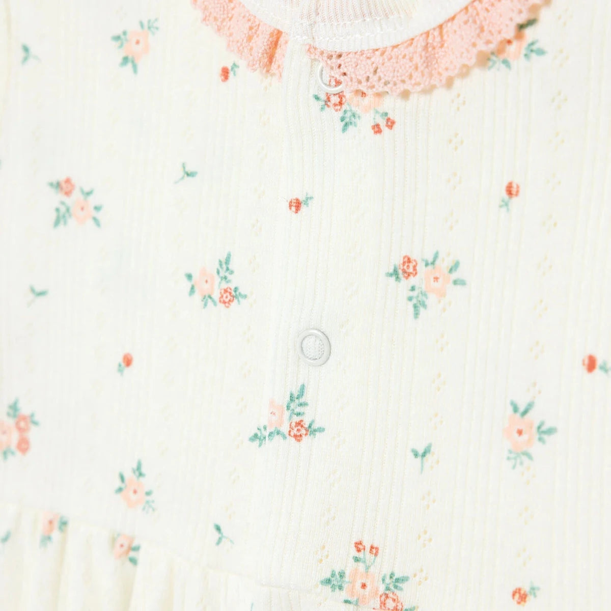 Bebetto Girls Short Romper Floral Print Snap Fastening Bloom Frill Neck Short Length Short Sleeve - Pink Pink - ebebek