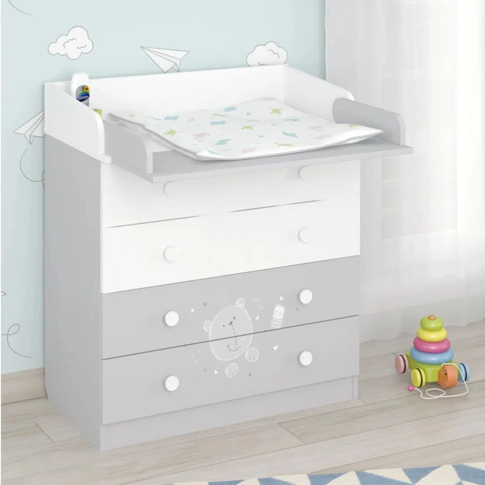 Shefa Kids 800 Teddy Changing Dresser - Grey/White - ebebek - Black Friday